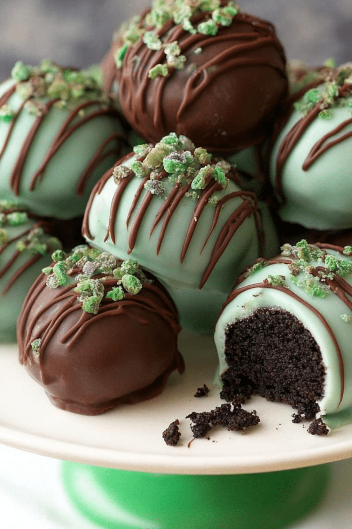 Mint Oreo Balls coated in chocolate with mint filling inside