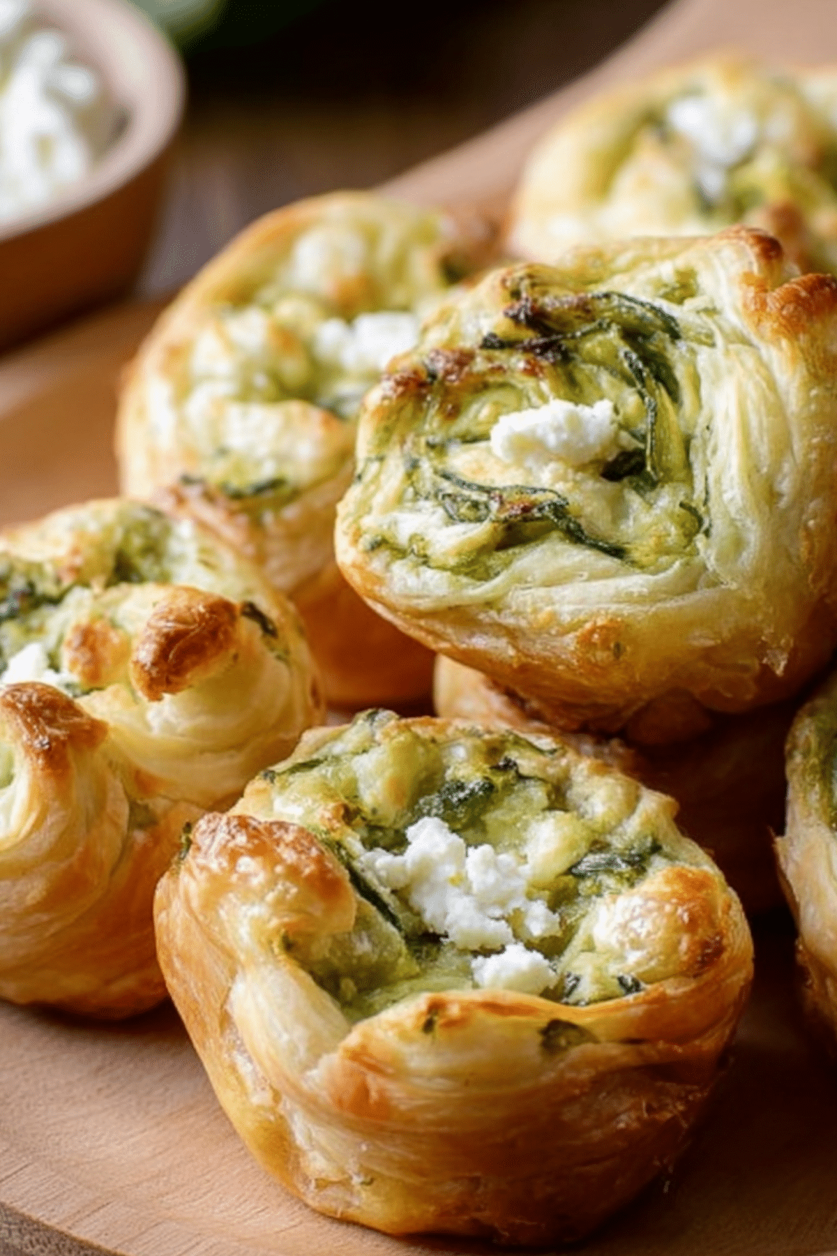 Golden baked Spinach Puffs with flaky puff pastry and creamy spinach cheese filling