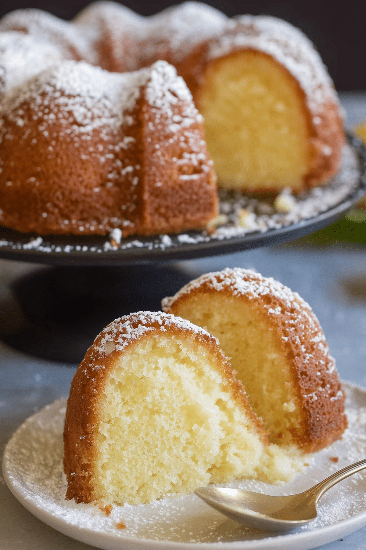 Moist Tablespoon Italian Lemon Cake with powdered sugar
