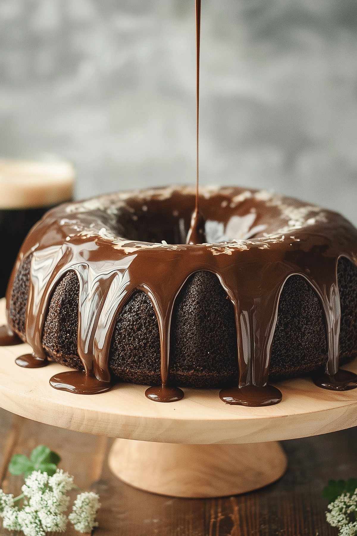 Chocolate Guinness Cake with Chocolate Ganache topped with glossy chocolate ganache