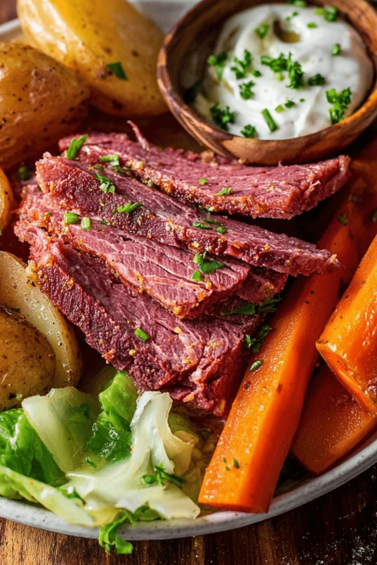 tender corned beef brisket with cabbage and carrots