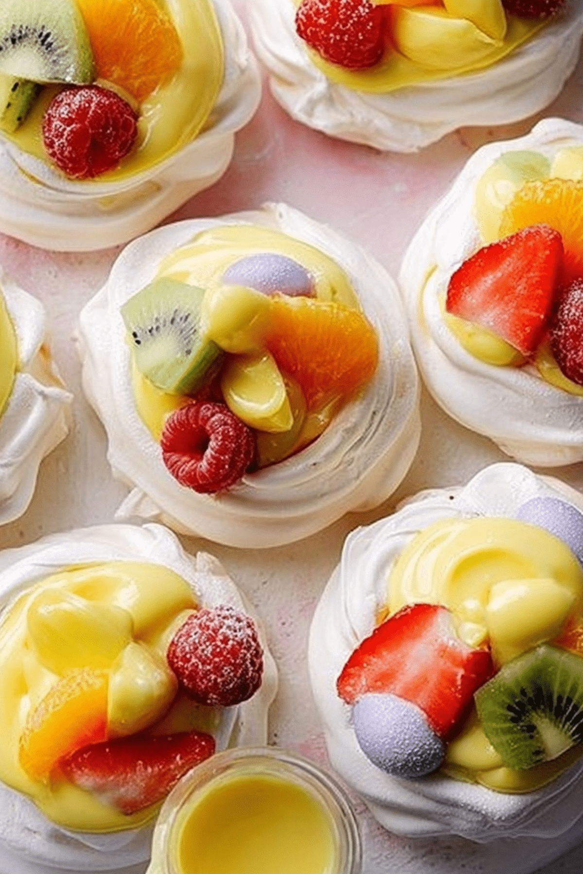 Easter Meringue Cups filled with lemon curd and fresh fruit