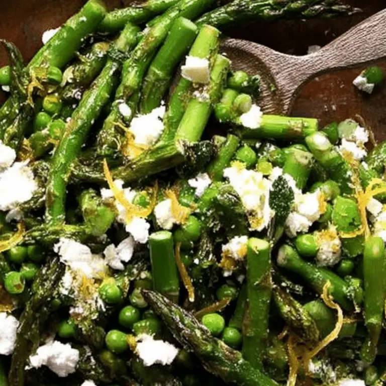 Fresh Asparagus Salad with peas, feta, lemon, and fresh herbs