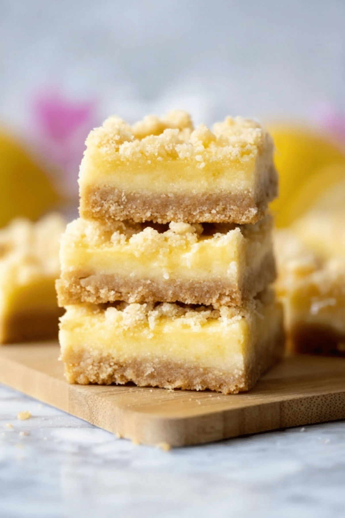 Homemade lemon crumb bars with buttery crumble topping and creamy lemon filling