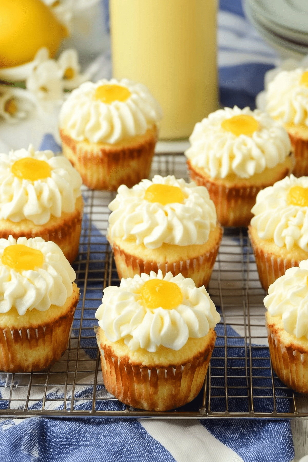 Lemon stuffed cupcakes with lemon curd filling and creamy frosting