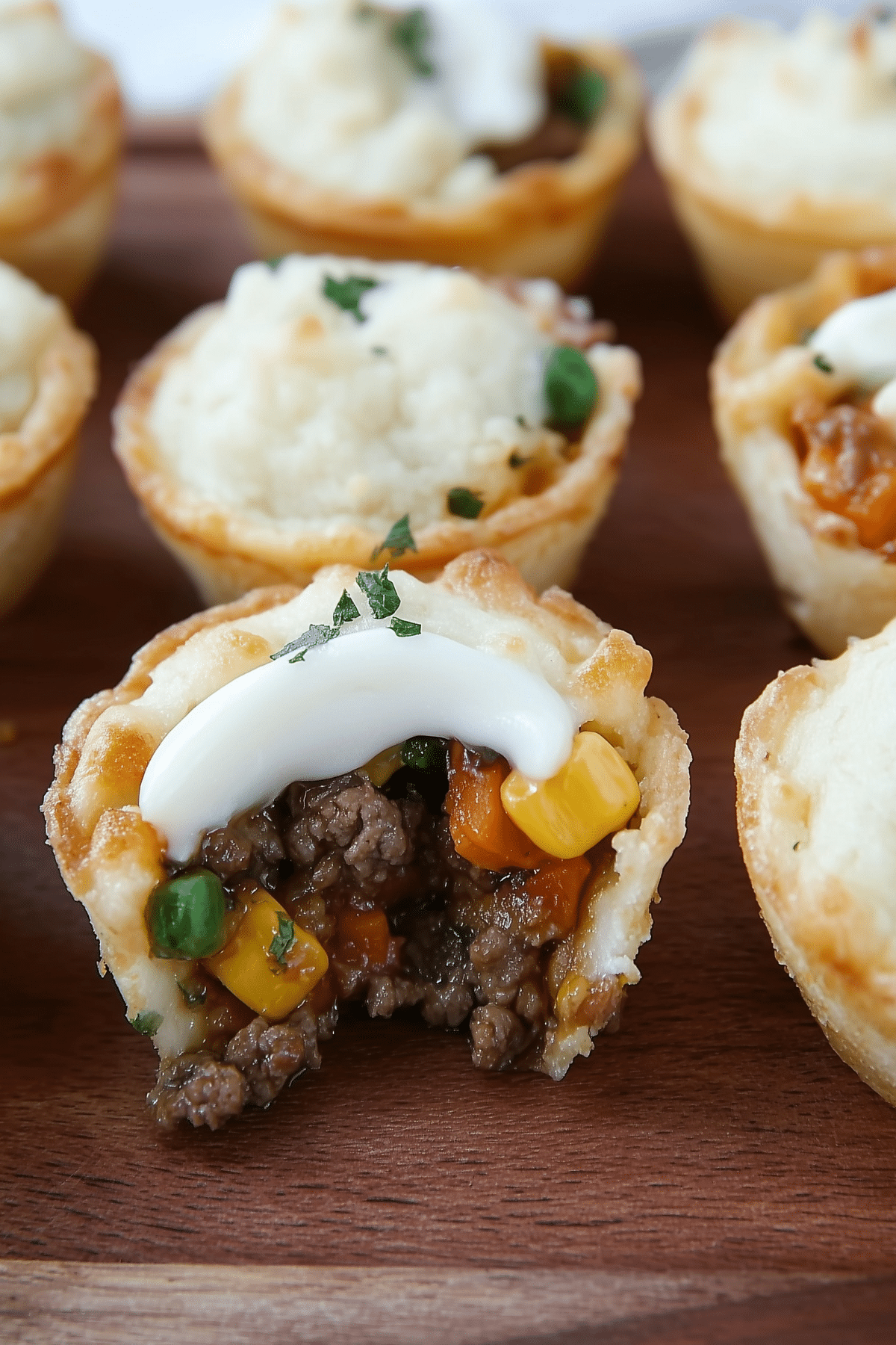 freshly baked mini shepherd’s pie bites with mashed potato topping